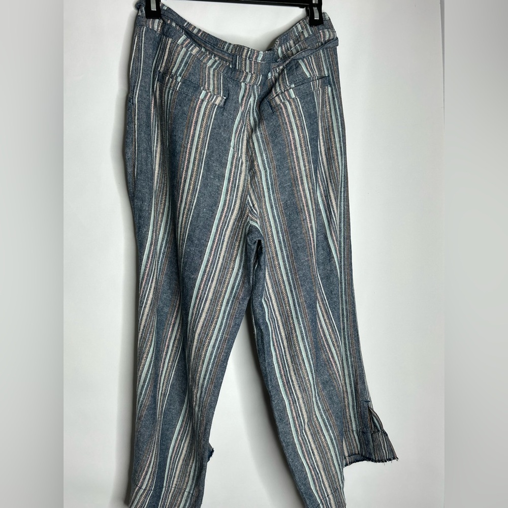 Democracy Flex-ellent Womens 8 Wide Cropped Pants Loom Striped Linen blend - Picture 7 of 12